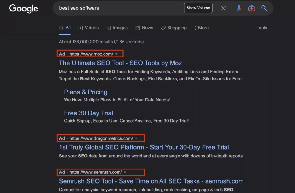 Google Ads At Top Ser For Seo Software